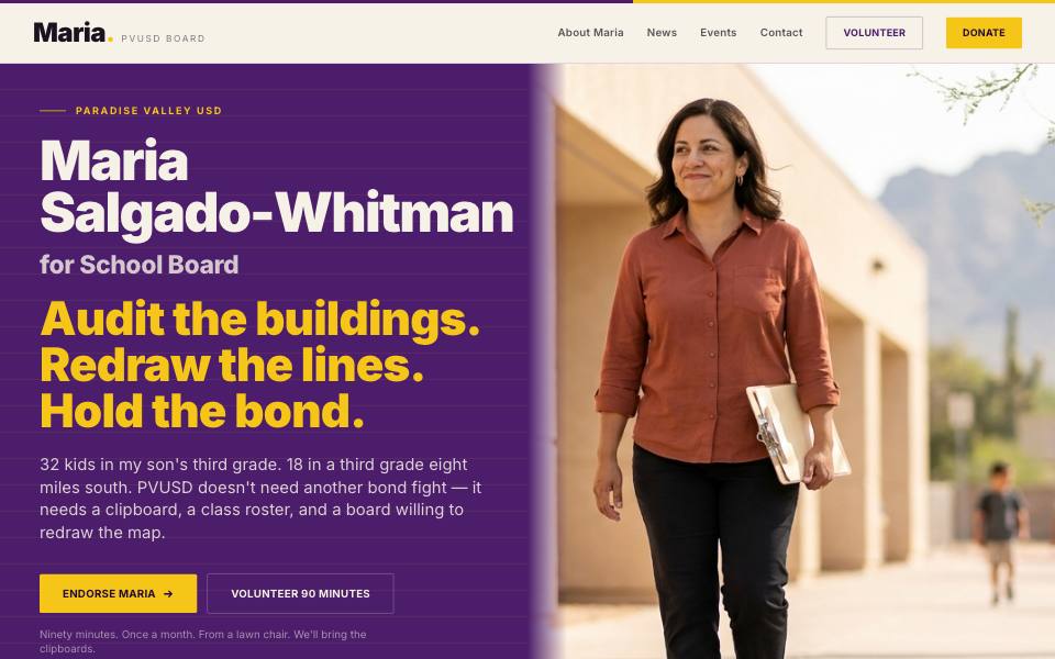 The Salgado-Whitman design: the top of a sample campaign homepage