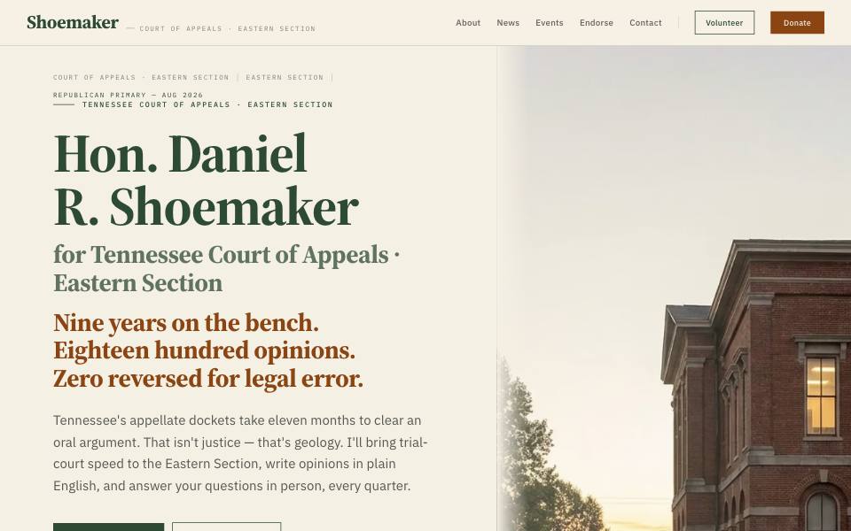 The Shoemaker design: the top of a sample campaign homepage