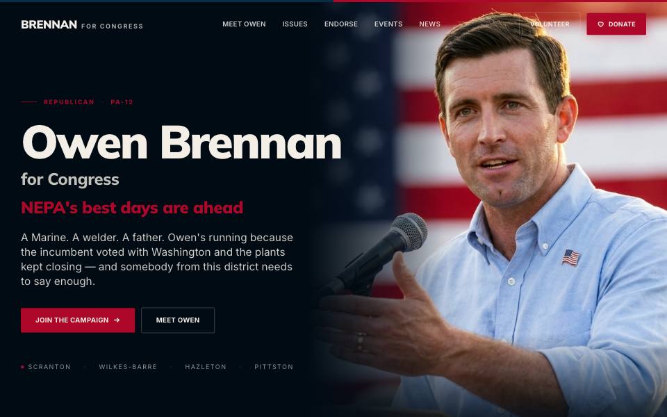 The Brennan design: the top of a sample campaign homepage